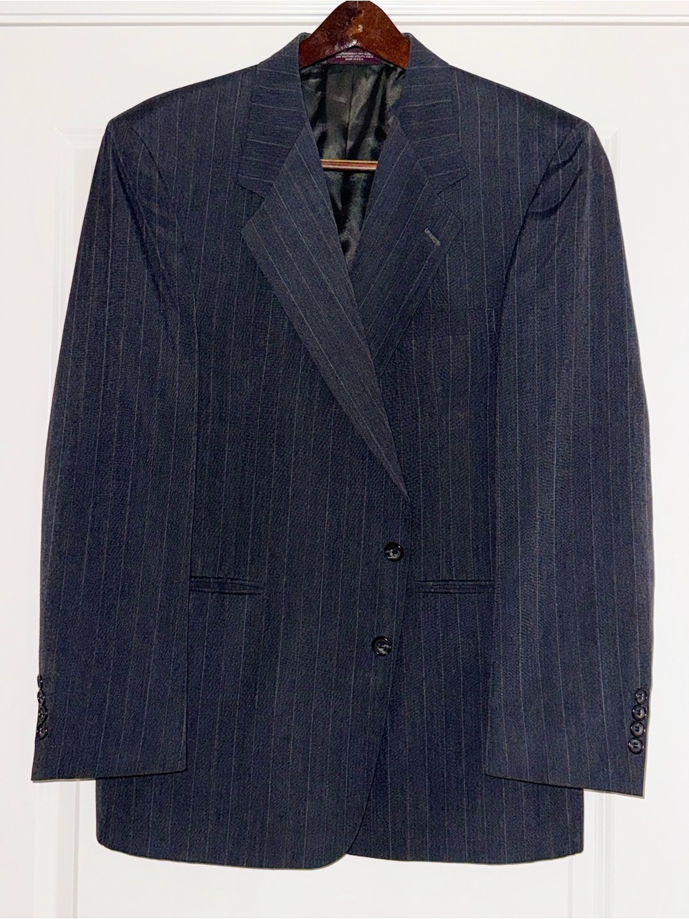 Evan Picone Vintage Men’s 44 Reg Charcoal Grey Pinstripes Pocket Blazer Jacket